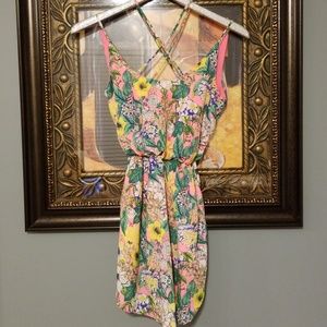 Sage dress pink yellow flora bright N112:5:418